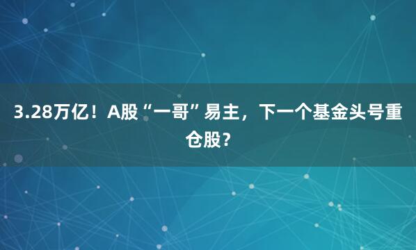 3.28万亿！A股“一哥”易主，下一个基金头号重仓股？